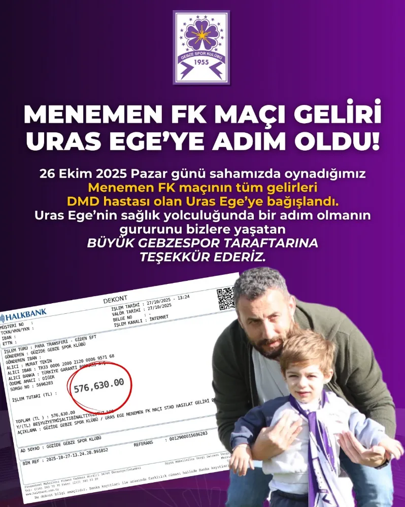 GEBZESPOR’dan Uras Ege’nin Kampanyasına 576 bin 630 TL Destek
