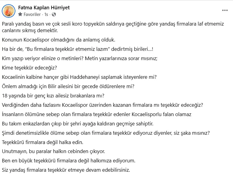 Fatma Başkan’dan yandaşlara sert tepki